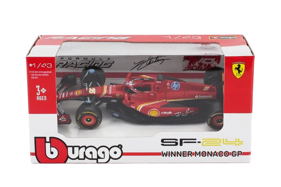 3x Modellini Ferrari F1 Charles Leclerc SF-24 Monza, Miami, Monaco 1/43 Burago - Immagine 3 di 4