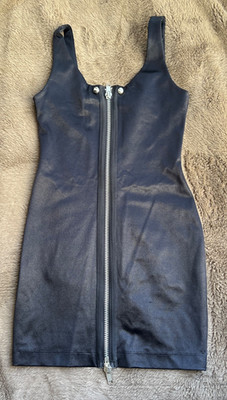 Vintage Betsey Johnson Archive Punk Label Bodycon Zip Black Mini Dress 6 Goth