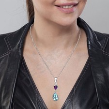 925 Sterling Silver Double Gemstone Pendant Handmade Fine Jewelry DGP1007