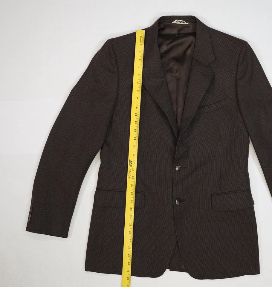 Blazer masculino vintage Oleg Cassini listra de lã média jaqueta de dois botões anos 80 - Imagem 2 de 4