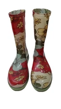 Sloggers Women's Red Flowers Garden Rain Boots Size 9 Paisley Waterproof USA