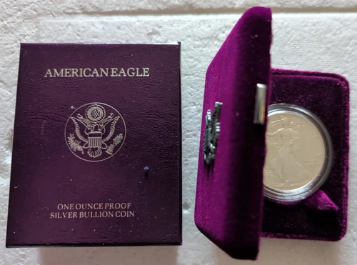 1990 S American Silver Eagle PROOF  .999 fine silver with box