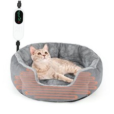 Heated Cat Bed Indoor, 18.5" Soft Heated Pet Bed for Indoor Cats with Timer