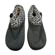 Clarks Slippers Women's 8 Gray Leather Knitted Collar Slip On Clogs Faux Fur