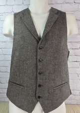Madison Mens M Wool Brown Tan Ivory Button Front Formal Vest Waistcoat Tweed
