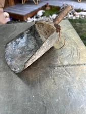 Antique Galvanized Feed Grain Scoop Wood Handle Farm Decor