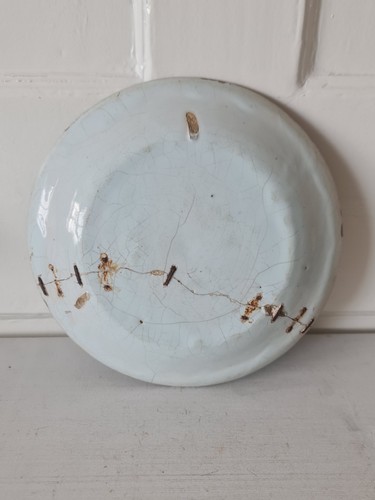 Antique 18thC English Delftware Plate 9" - Historic Staple Repair - Blue & White - Picture 10 of 13
