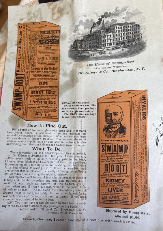 1897 Dr. Kilmer’s Swamp Root Brochure Binghampton NY Quack Patent Medicine