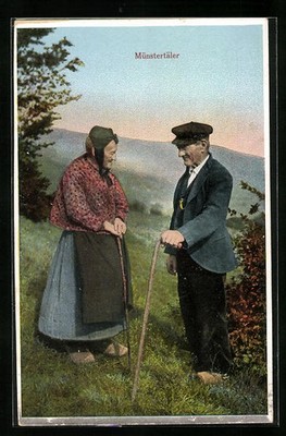 Postcard an old couple in Münster valleys costume 
