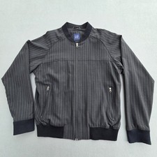 GAP Black Grey Pinstripe Bomber Jacket Striped Mens Size L Large Wool Blend