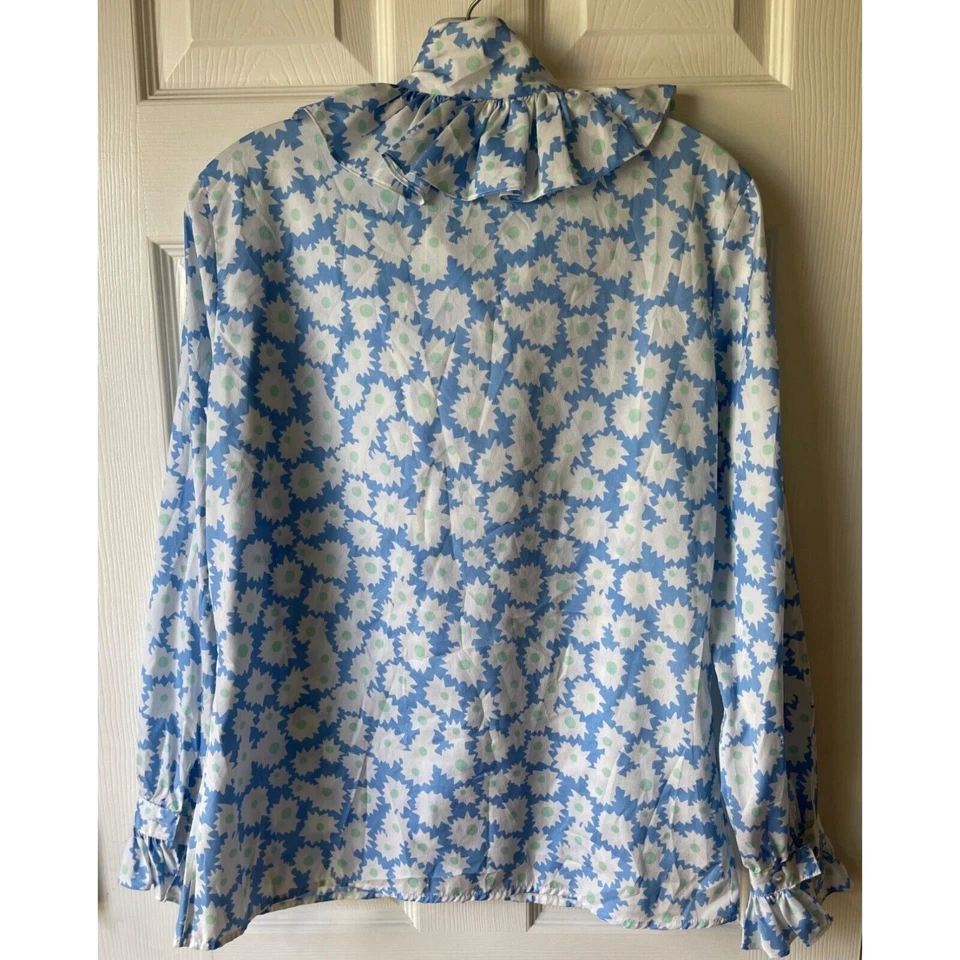 Blusa de Colección Gloria Vanderbilt Para Mujer Mediana Floral Volantes Cottage Cuello Atado Foto 2 de 4