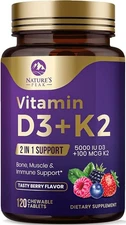 Vitamin D3 K2, 5000 iu Vitamin D3 & 100 mcg Vitamin K2 (MK-7) Complex for Immune