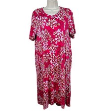 LOGO by Lori Goldstein Midi Dress Seamed Knit Floral Pockets Fuchsia LP Petite