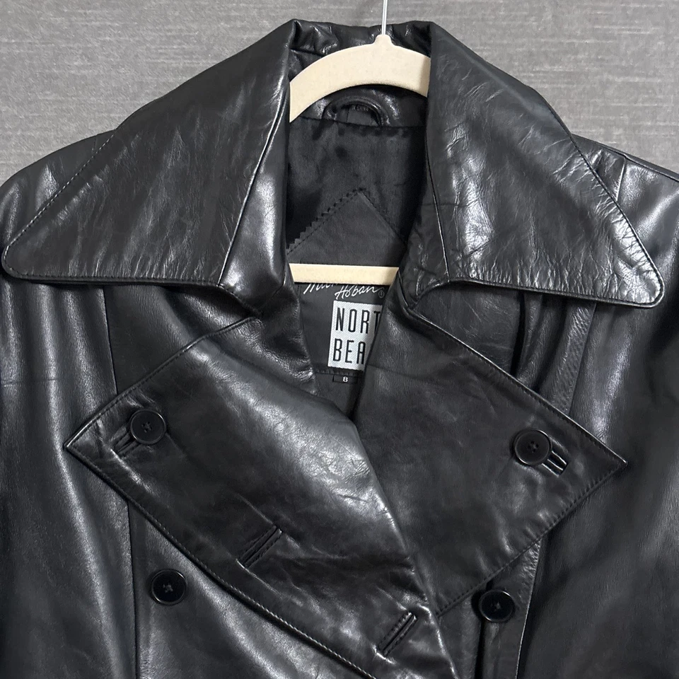 Chaqueta de Cuero Hoban North Beach Vintage 8 Negro Doble Pecho Chaquetón Años 90 Foto 4 de 4
