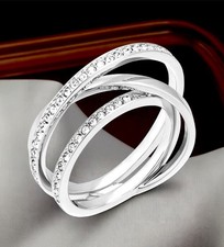 ANELLO A SPIRALE ABBAGLIANTE SWAROVSKI RODIATO CRISTALLO TRASPARENTE PAVÈ MISURA 7,75 