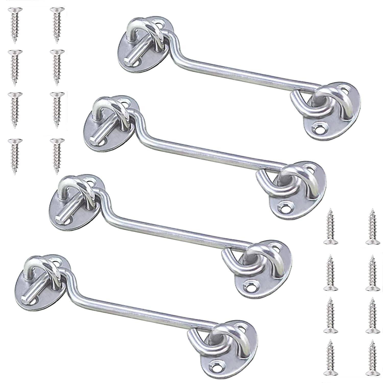 4-Pack Barn Door Sliding Eye Hook Latch Lock Hardware with Screws