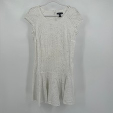 Womens Cottagecore Eyelet Mini Dress Size 6 White Feminine Romantic Vacation LWD