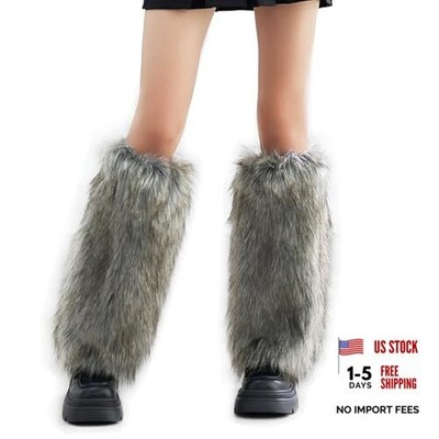 Fur Leg Warmers Faux Fur Fluffy Leg Warmers, Fuzzy Over Boot Costume 15.7'' Grey
