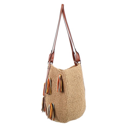 CHLOE Multi-colored tassel basket bag/ Tote Bag Large Brown - Picture 2 of 8
