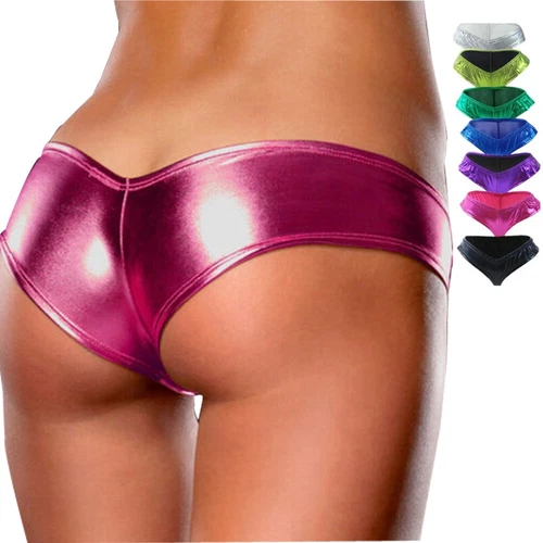 Sexy Women Wet Look Patent Leather Panties Micro Bikini Thong Lingerie Underwear - Picture 2 of 23