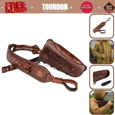 Tourbon Leather 1 Point Gun Sling Strap+Rifle Slip on Recoil Pad .22lr Ammo Slot