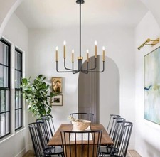 Image of Farmhouse Chandelier Modern 6 Light Black And Gold Candle Chandeliers Lighting