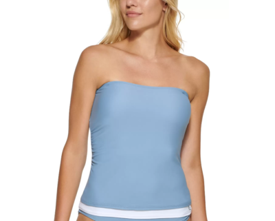 Calvin Klein Side-Shirred Bandeau Tankini Top Women's Swimsuit Grey Size L  4679