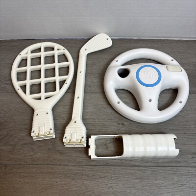Wii Remote Sports Accessories Bundle - Golf Club, Steering Wheel Tennis Racket