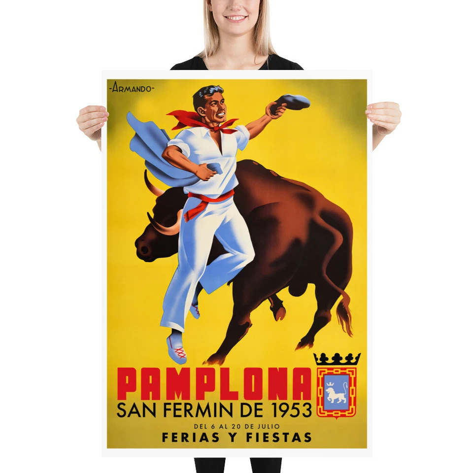Spain, Pamplona, San-Fermin, 1953 — Retro corrida travel poster,retro travel art - Image 3 of 4