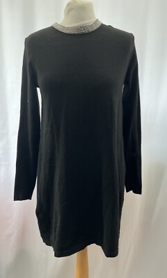 Primark Black Knit Jumper Dress Size S 10/12 Long Sleeve UK
