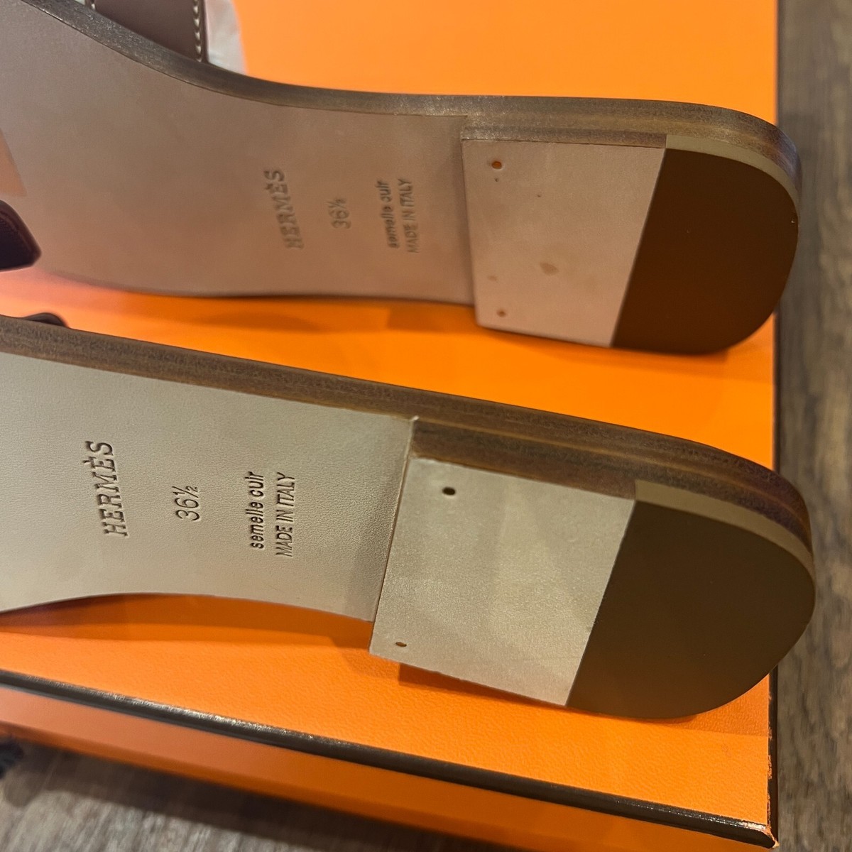 【Hermes】 Oran Sandal Calfskin & Gold Piqures Ecrues Hermes Oran Sandals in Gold Piqûres Écrues — LSC INC
