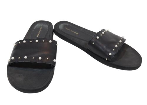 STUART WEITZMAN Pearlstud Slide Sandals Size 11B Black Leather Embellished