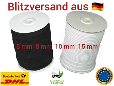 Gummilitze 5mm 8mm 10mm 15mm Gummiband Wäscheband Kochfest Weiß Schwarz 