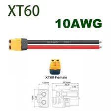 XT60 Female Connector Extension Cable 10AWG For RC Ebike Lipo Li-Ion Battery