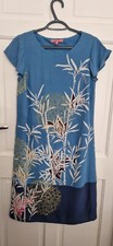 White Stuff Dress Size UK 8 Blue Bamboo Oriental Print Cap Sleeve Spring Summer