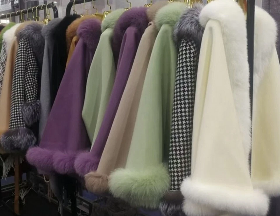 Кашемировые пончо из натуральной шерсти с отделкой из лисьего меха вокруг плаща женские меховые шали - Изображение 2 из 4