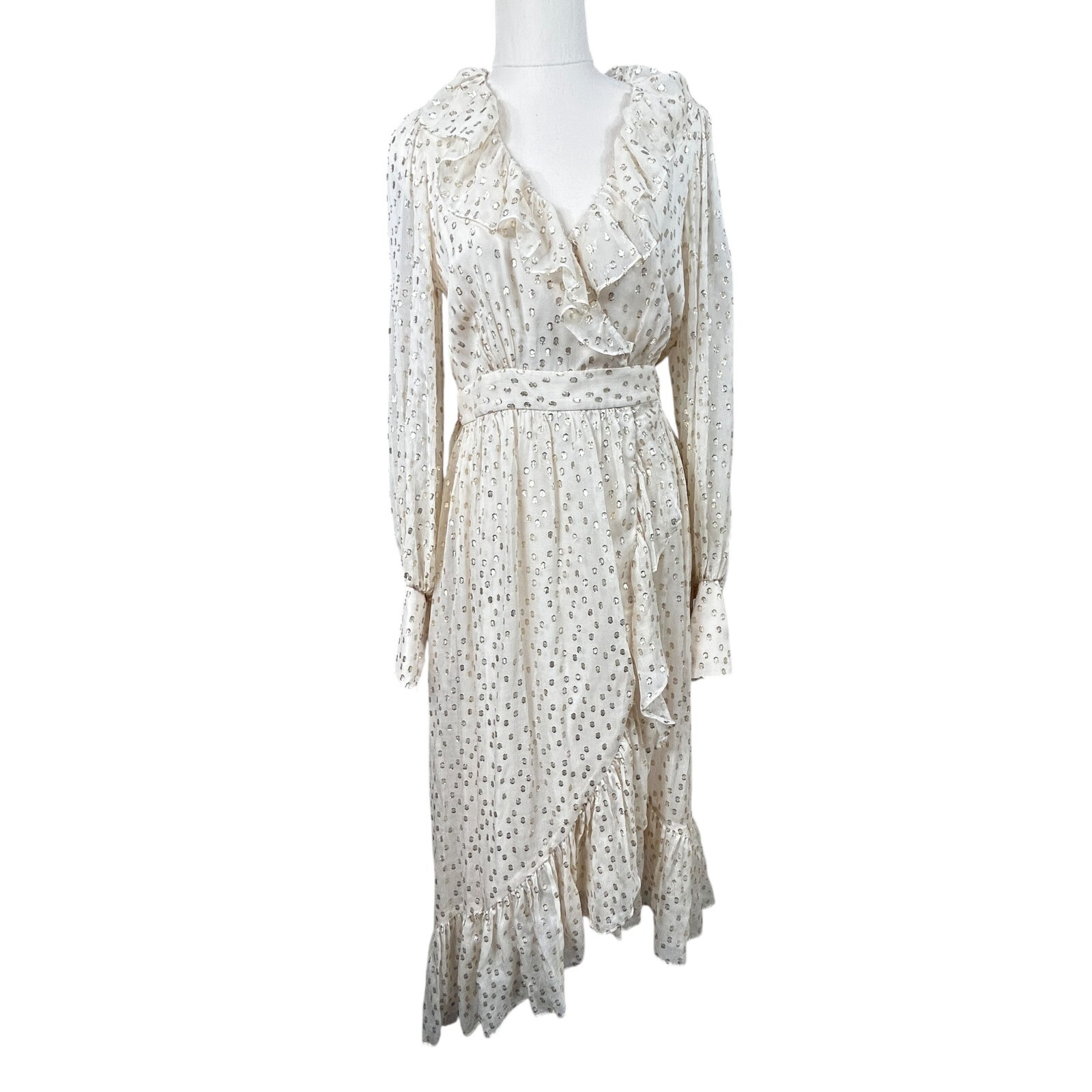 Zimmermann Lurex Wrap Midi Dress BNWT Size 0 AU 8 US 4 Silk Cream Gold NEW