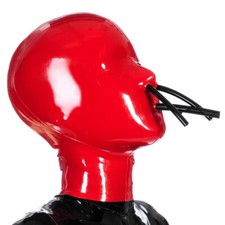 Red Latex Hood with 3 Breathing Tube Rubber Mask Experience Suffocation Fetish