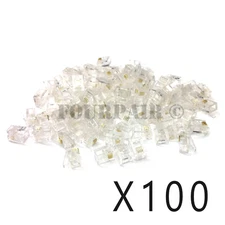 100 Pack - RJ11 6P4C CAT3 Cable Telephone Crimp-On Connector Modular Plug Ends