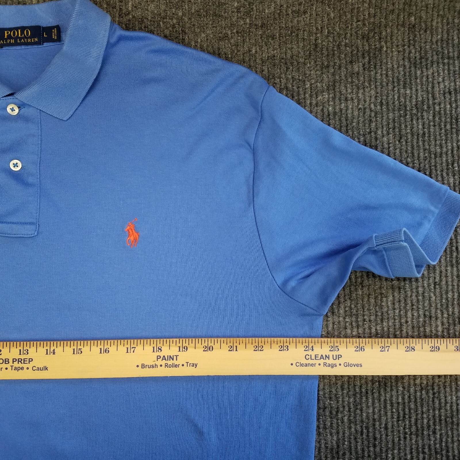 PONY Polo Ralph Lauren Camicia Uomo Large L Blu Cipria Manica Corta 2 Bottoni Classicore
