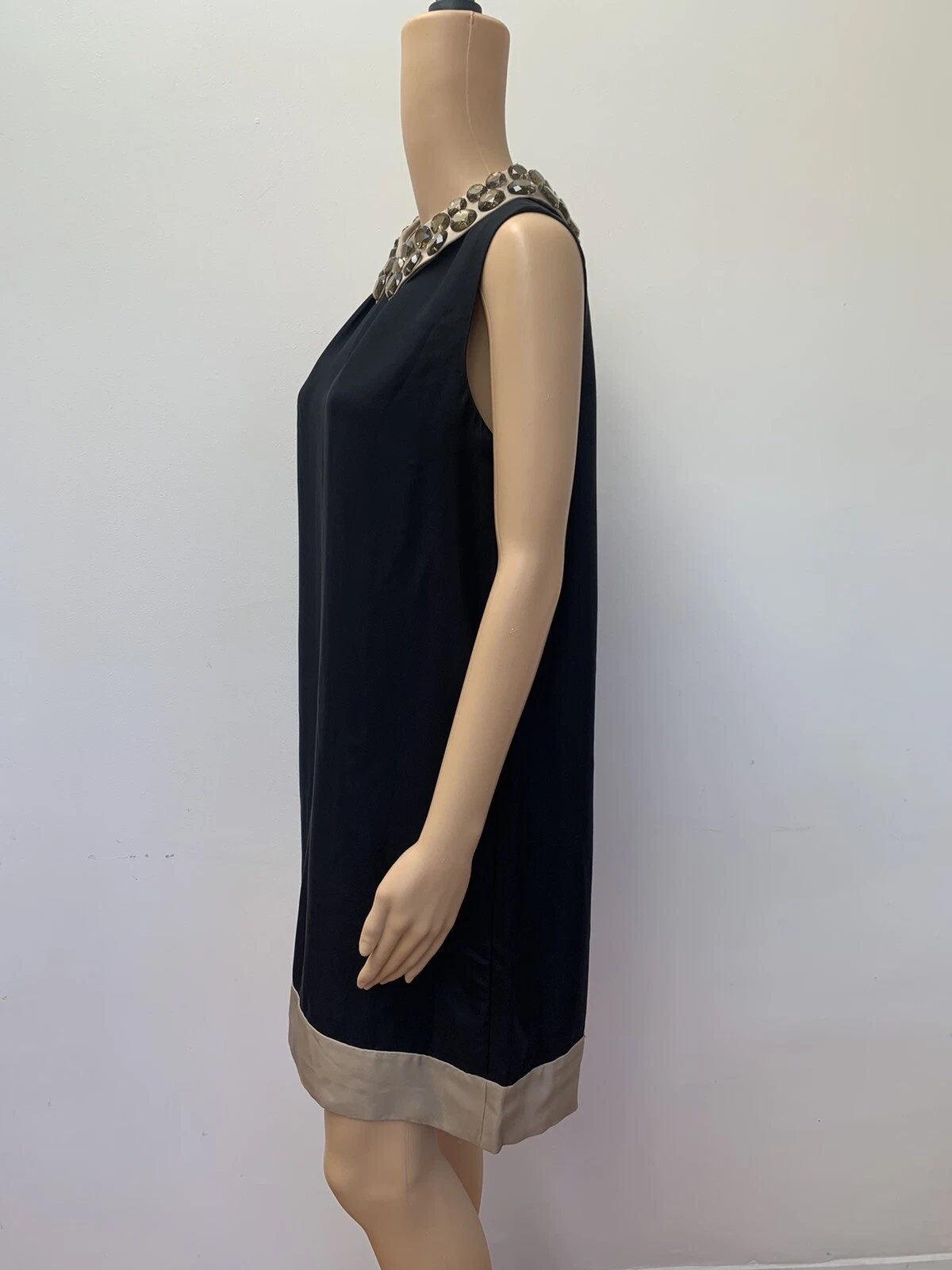 Abito Kate Spade nero classico LBD gioiello colletto smanicato carriera tubino 6