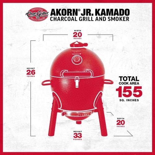 Outdoor Cooking Akorn Kamado Jr. Cast Iron Charcoal Grill Dual Dampers in Gray - Picture 4 of 12
