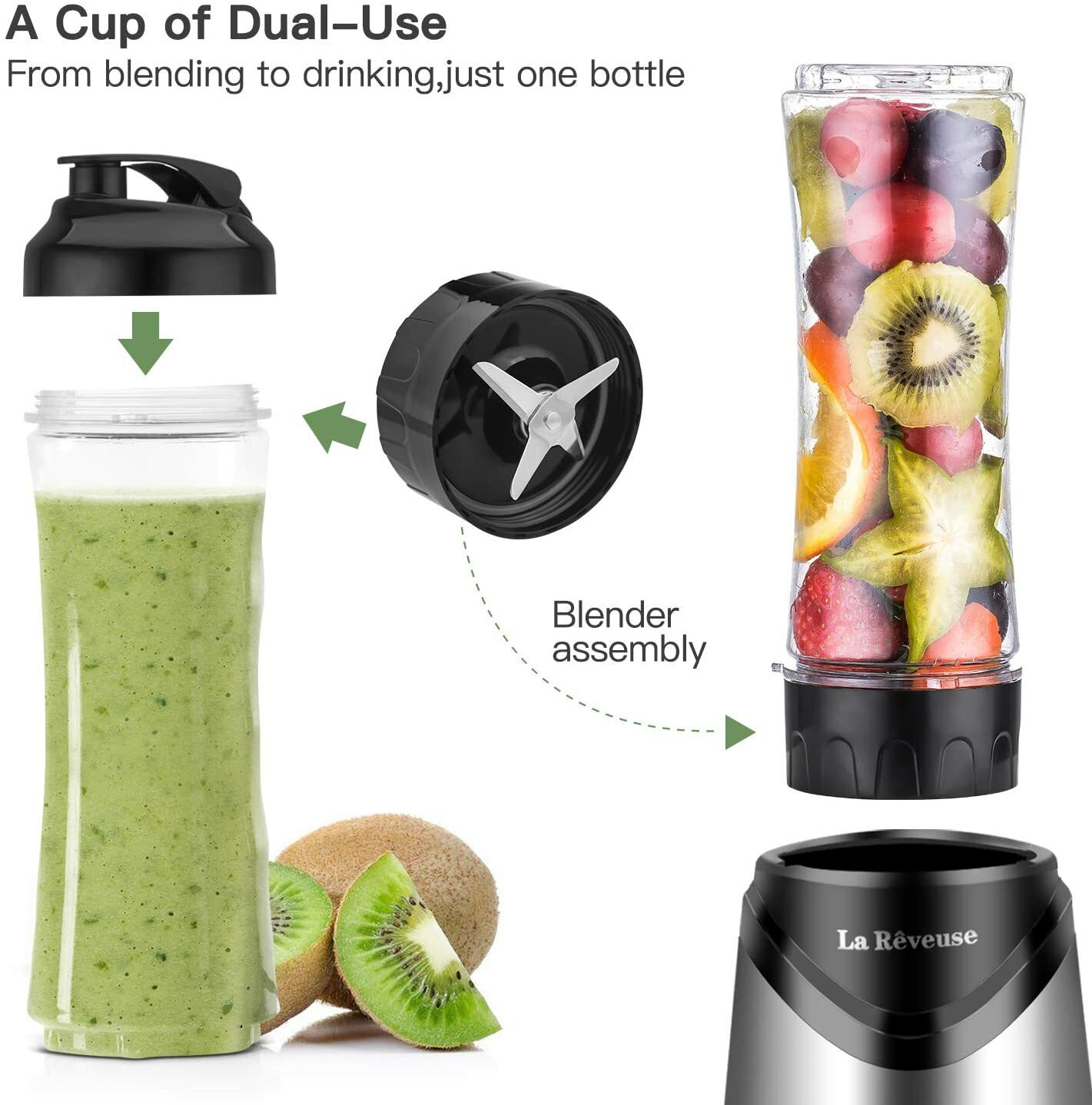 La Reveuse Portable Personal Blender 300W for Smoothie Shakes BPA-Free 550ML — image 6