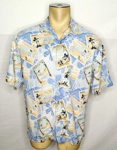 Mens Tommy Bahama Disney Parks Mickey Goofy 100% silk Hawaiian camp shirt Medium