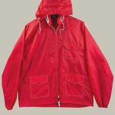 Vintage Sears Windbreaker Jacket Men M Red Hooded Racer Chore Blouson Streetwear