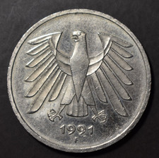 Germany  1991 F  5 Marks   Coin  Free Shipping!