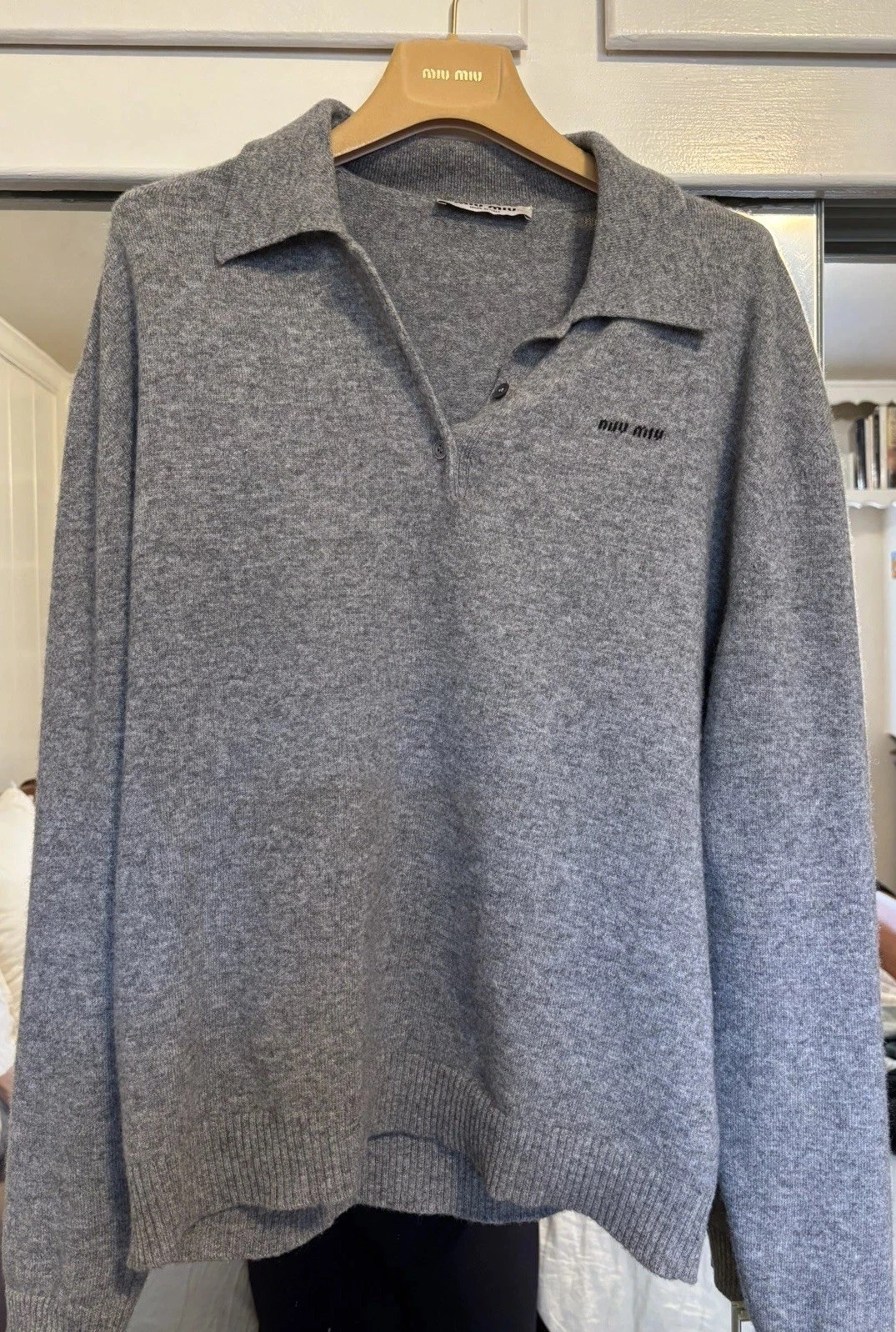 Miu Miu — Miu Miu Sweater Womens 36 grey Cashmere Collared long Sleeve Pullover Italy