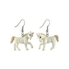 Joyería Little Critterz - Animal Caballo Unicornio Blanco - Pendientes de Porcelana Joyería