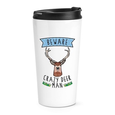 Vorsicht Crazy Deer Man Travel Mug Tasse lustiger Thermobecher