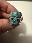 Sterling Silver Turquoise SKULL Ring by Robbie Shakespeare , Size 11. Perfect!